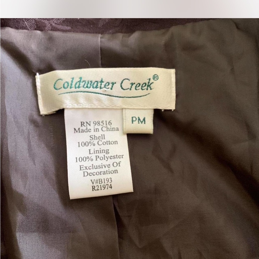 Boho Hippie Festival CottageColdwater Creek Brown Embroidered Jacket PM - Picture 2 of 7